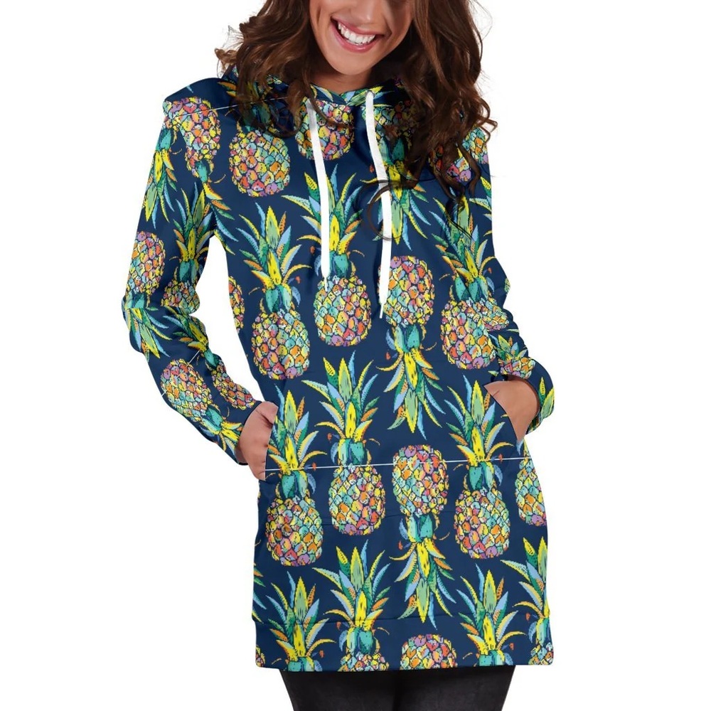 Women Dark Pinneaple Print Hoodie
